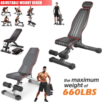 Adjustable Sit Up Weight Bench Foldable Strength Training Flat Incline Decline eBay