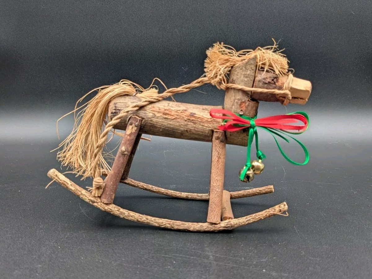 Handmade Hand Carved Wooden Rocking Horse Table Top Decoration