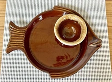 Hall Pottery Brown Drip Glazed Fish Serving Platter Complete Set!-Vintage 1950’s
