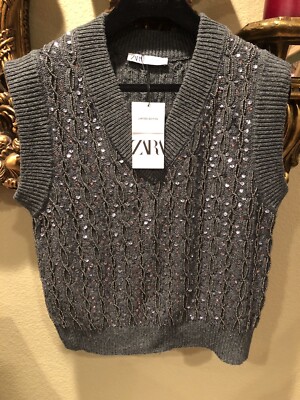 Authentic ZARA Gray Sequin Knit Vest 