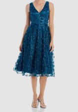 Eliza J Women's Blue Floral Embellished Sleeveless Sequin Dress Size 6