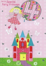 Fairy Princess and Castle Designer Greetings Age 4 / 4th Birthday Card for Girl