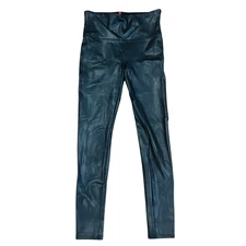 SPANX Leather Like Ankle Leggings Pants Womens M Black High Rise Shaping Pull On