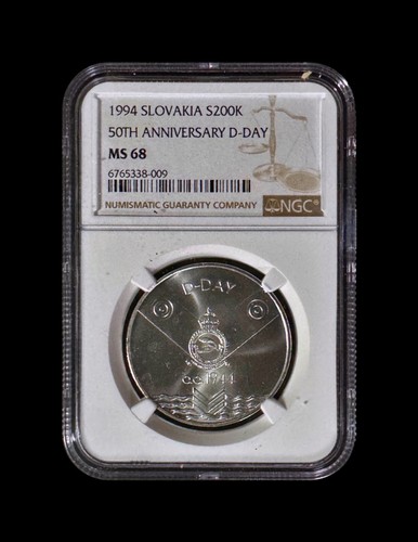 SLOVAKIA. 1994, 200 Korun, Silver - NGC MS68 - D-Day 50th Anniversary - Picture 2 of 5