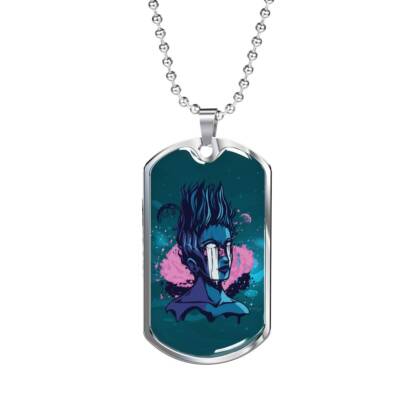 Split Head Girl Necklace UFO Alien Fan Dog Tag Necklace Stainless Steel 24'' Cha