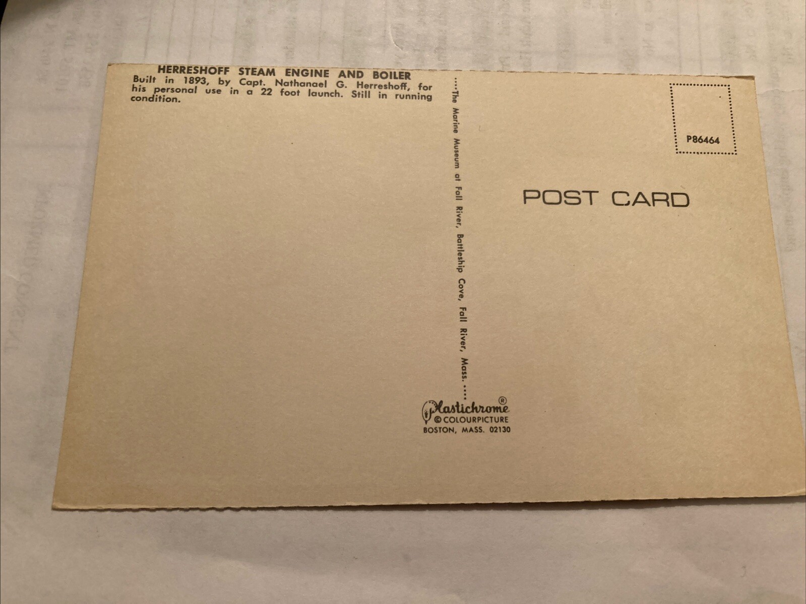 Herreshoff Steam Engine, Fall river ,Massachusetts Postcard eBay