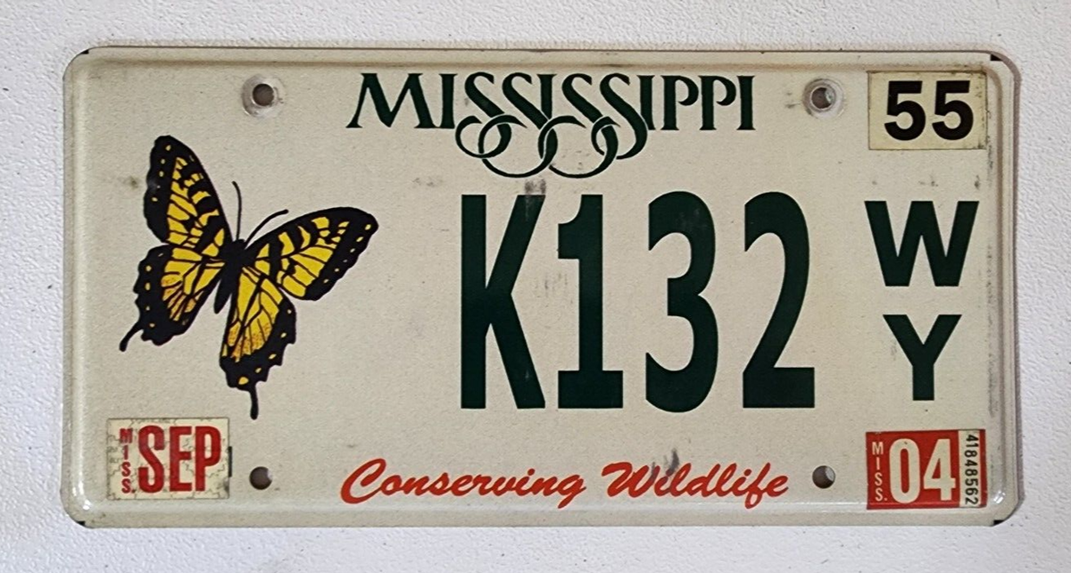 2004 Mississippi Conserving Wildlife Butterfly License Plate