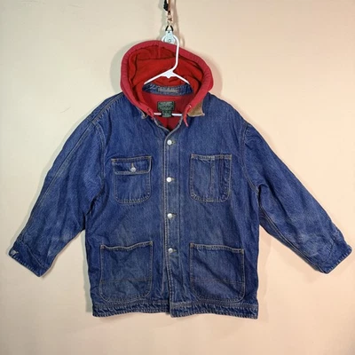 Ralph Lauren Country Hooded Denim Chore Jacket Fleece Lined Blue Barn Coat Men M