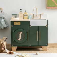ROBOTIME Play Kitchen Set Wooden Toy Washing Machine Kids Washer Dryer for