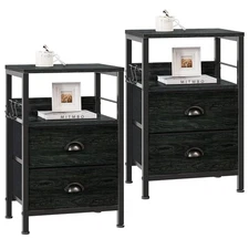 Nightstands Set 2, Night Stand with 2 Fabric Drawers, Bedside Tables with Ope...