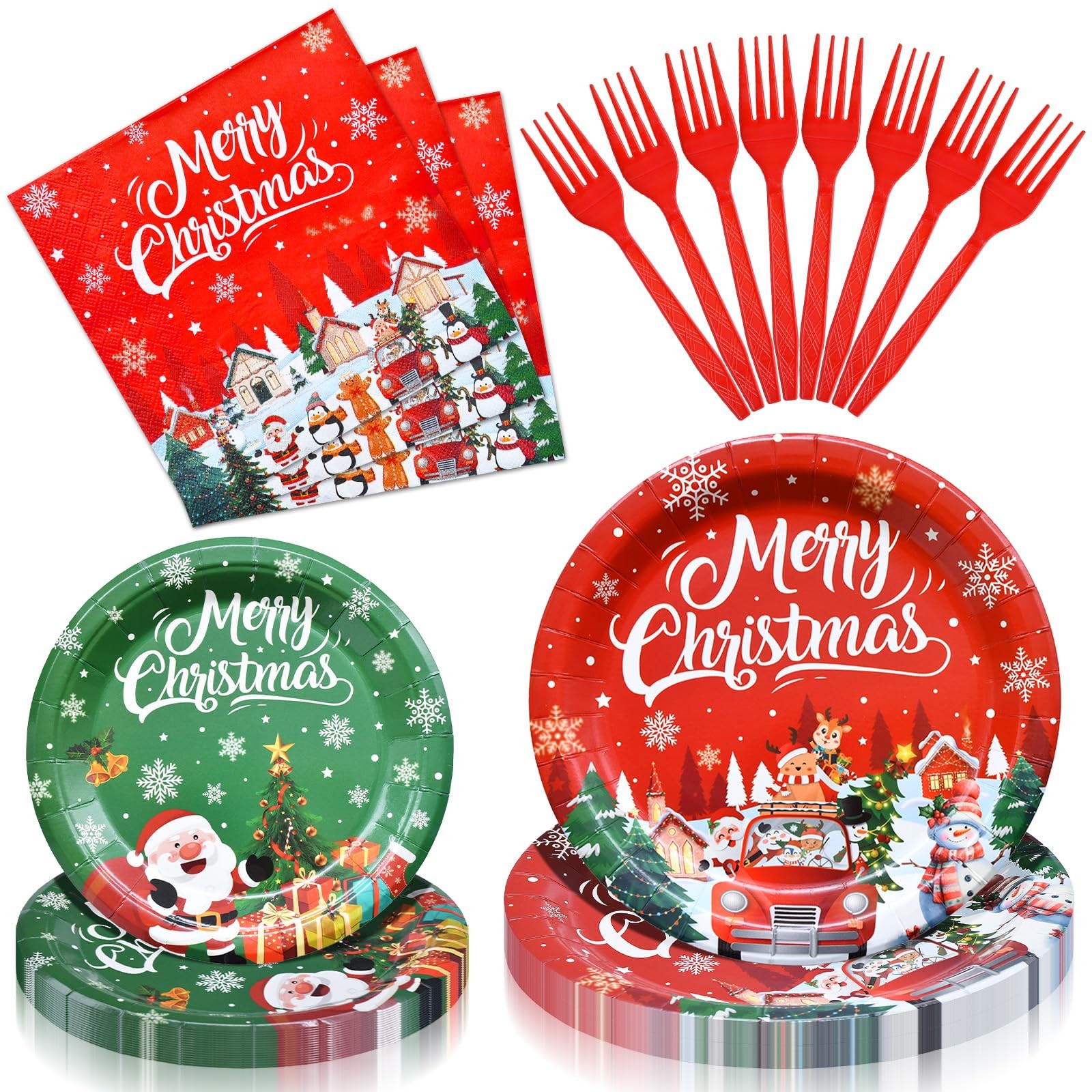 100 Pieces Christmas Party Tableware Set – Merry Christmas Disposable Plates, Na