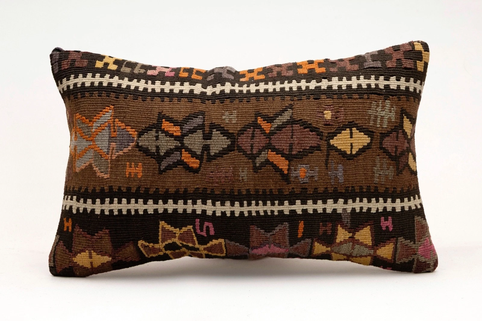 Decorative Pillow Cover, 12x20 in, Turkish Kilim Cushion, Boho Sofa Throw Pillow