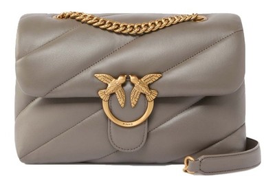 PINKO Love Puff Classic CL Sheep Nappa M Grigio Asfalto - Antique Gold Neu