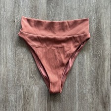 Aerie Clay Ribbed High Cut Cheeky Bikini Bottom Size Medium