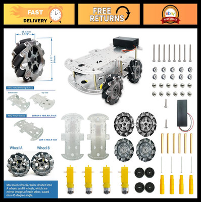 DIY Mecanum Wheel Robot Car Kit - 4WD Omnidirectional Metal Chassis, TT Motor, S