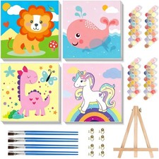 4 Pack Animal Paint by Numbers Kit for Kids 8x8 Inch DIY Home Wall Art Decor Set