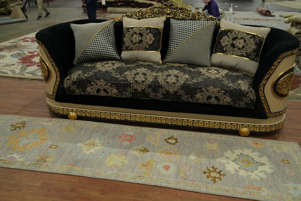 Transitional Oushak Turkish Runner Rug 3x10 Handmade Vegetable Dye Gray Carpet - Image 3 of 4