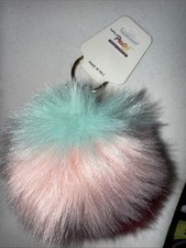 Rainbow 3-1/4" Furry Pom Pom Clip-On Handbag Charm Keychain Multi Color maroon