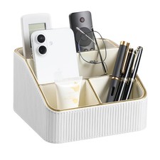 Remote Control Holder with 4 Compartments, PU Leather Small Nightstand Organi...