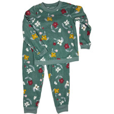 Carter's Girls Sz 12 Green Fleece Floral 2pc Pajamas Long Sleeve Pants Soft Warm