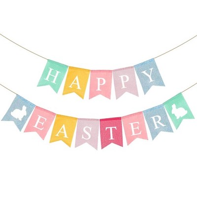 Happy Easter Banner Chicken Egg Felt Bunny Multi Color 