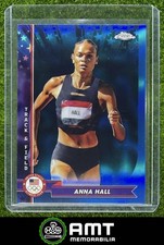 Anna Hall 2024 Topps Chrome US Olympics Blue Refractor 3/150 USA #43