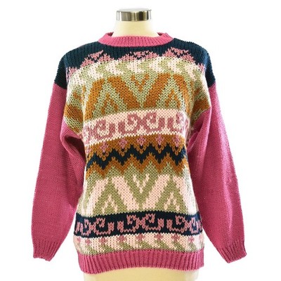 New 90s Vintage Womens M Sweater Hearts & Geometric Print Clyde Hand Knit