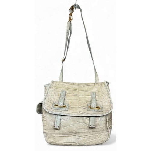 Yves Saint Laurent Besace Messenger Bag Ivory Leather Croc Embossed YSL Italy
