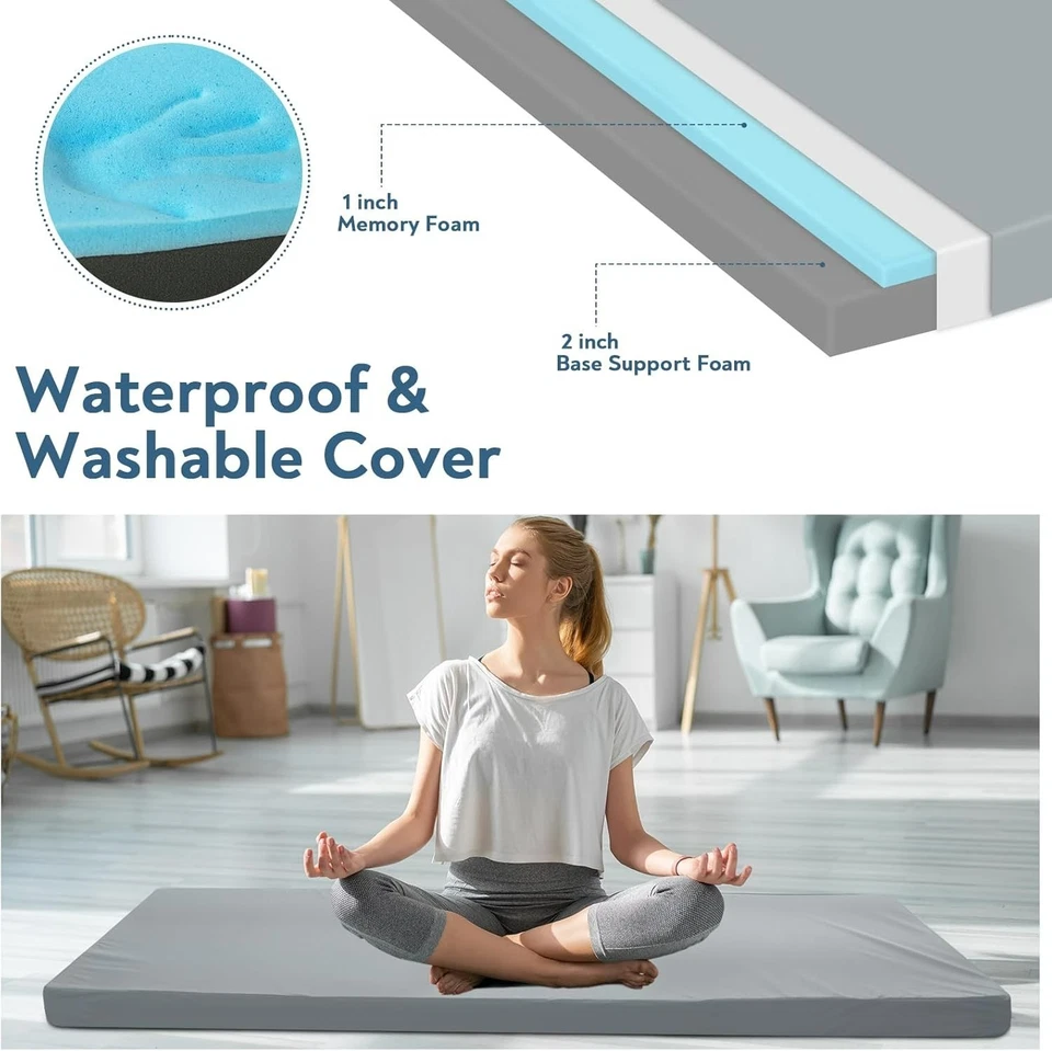 Thick Memory Foam Camping Cot Mattress Pad Portable Roll up Sleeping Pad 72"x24" - Image 3 of 4