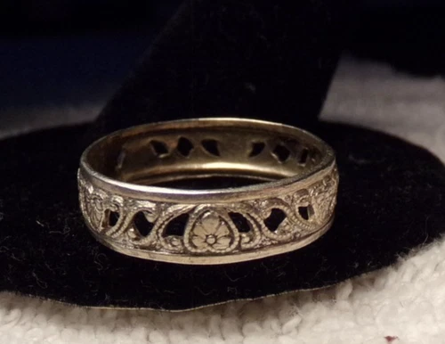 ANTIQUE ART DECO OPEN HEART FILIGREE STERLING SILVER HALLMARKED RING BAND SZ 7