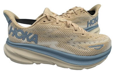 Hoka Women's Clifton 9 Lace Up Athletic Running Shoes Tan/Lt.Blue Size:7 80W