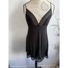 Victorias Secret Black Chemise Mini Dress Lace Trim Spaghetti Strap