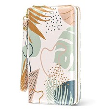 Womens Wallet, RFID Wristlet Wallet for Women, Cute Ladies Purse, Boho Leaves