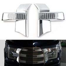 Pair Front Bumper Headlight & Grille Cover Trim Fit Ford F150 T 2015-2017 Chrome
