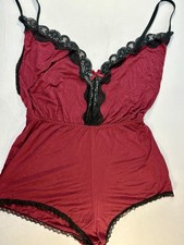 Burgundy Teddy Bodysuit Lace Trim Bow Accent Women's Size S Style 1128