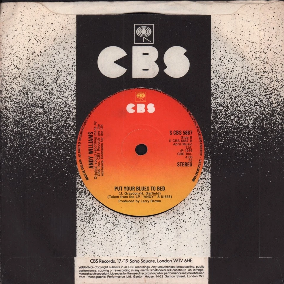 Andy Williams Sad 7" vinyl UK Cbs 1977 company sleeve SCBS5867 - Image 2 of 2