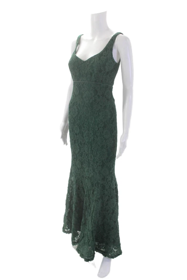 Nicole Miller Womens Floral Lace V-Neck Sleeveless Maxi Dress Green Size 2 - Image 2 of 4
