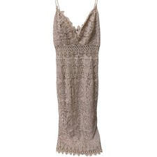 asos Beige Lace Midi Dress Women's Size 6 Indie Victorian Fairy Boho Cottagecore