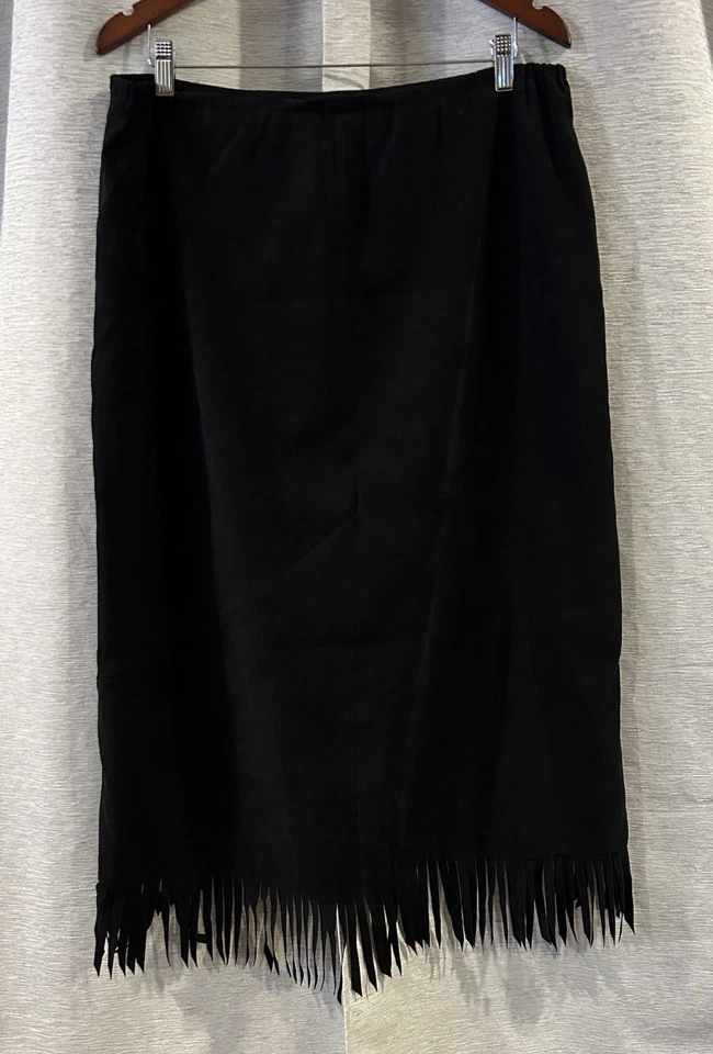 Denim & Co Skirt Black Fringe Asymmetric Faux Suede Western Ranch Large - Image 3 of 4