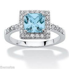 WOMEN PRINCESS CUT MARCH AQUAMARINE BIRTHSTONE STERLING SILVER RING 5 6 7 8 9 10