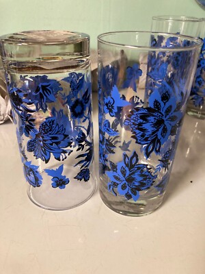 12 Blue Floral Glass Coolers, 16 oz at Dollar Tree
