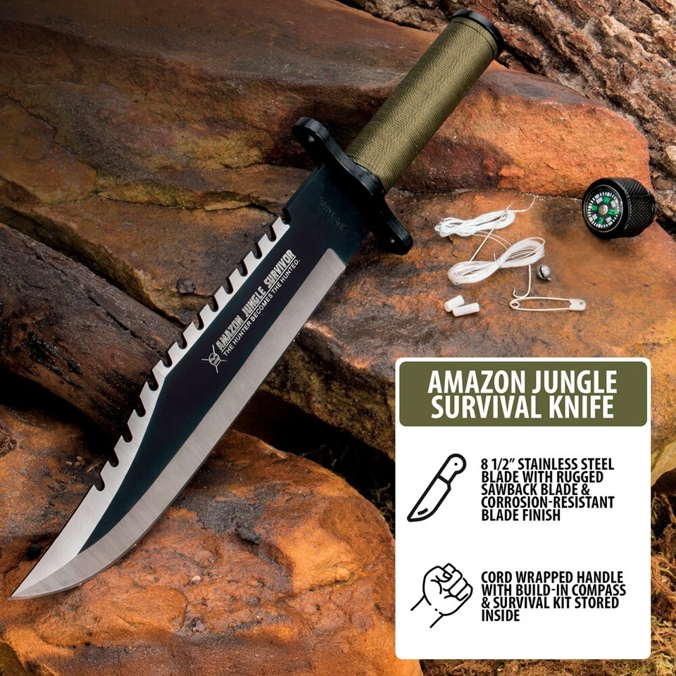 Cuchillo de supervivencia Amazon Jungle con funda de nailon | Media espiga | 15" de longitud total Foto 2 de 4