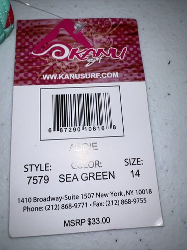 Kanu Surf Girls Beach Sport Racer Bikini 2-Piece, Addie Sea Green Cherries Sz 14 - Picture 8 of 8