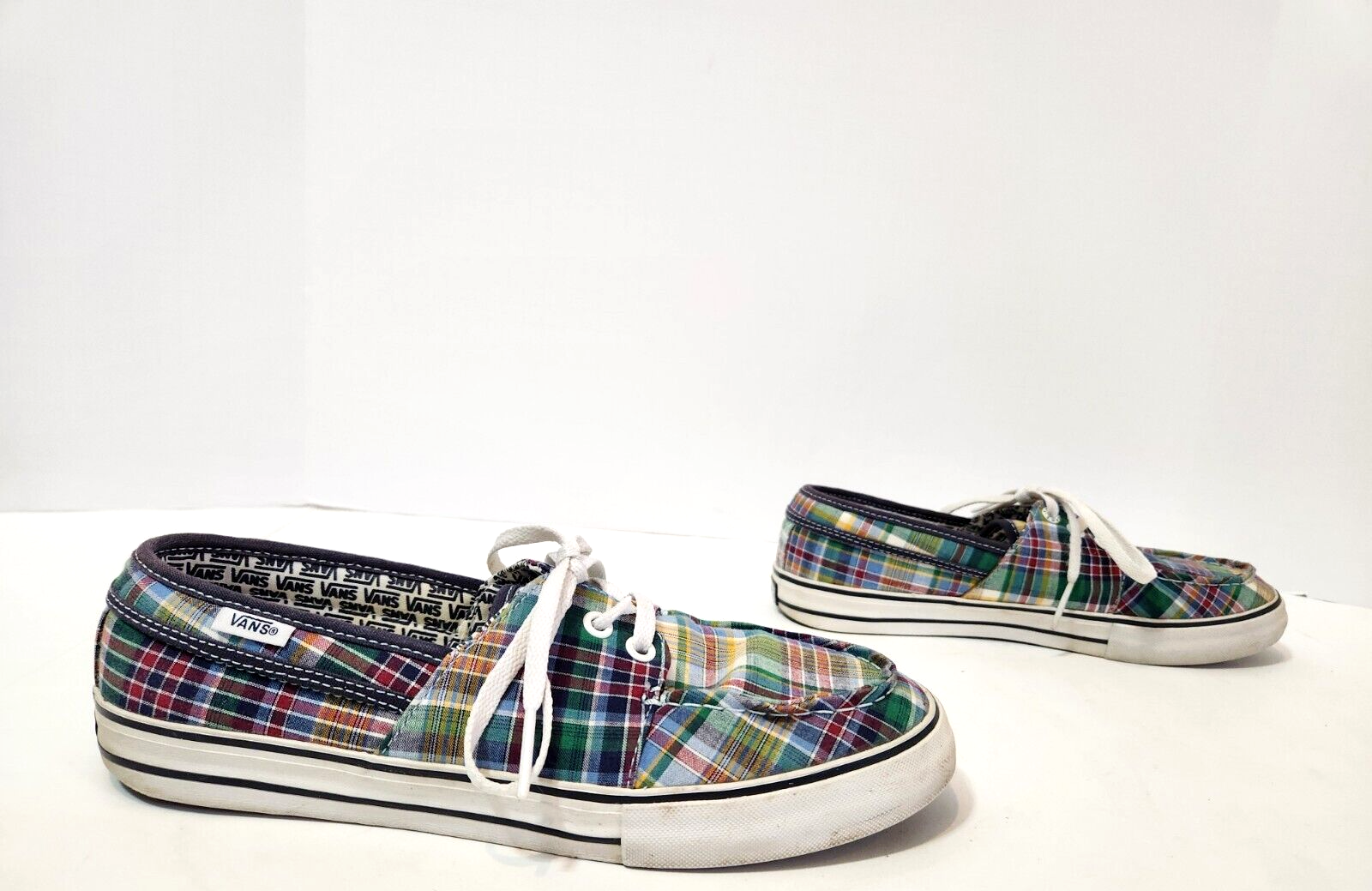 VANS 3-Eye Lace-Up Plaid Boat Shoes Loafers Sneakers Women Size 8.5M-image
