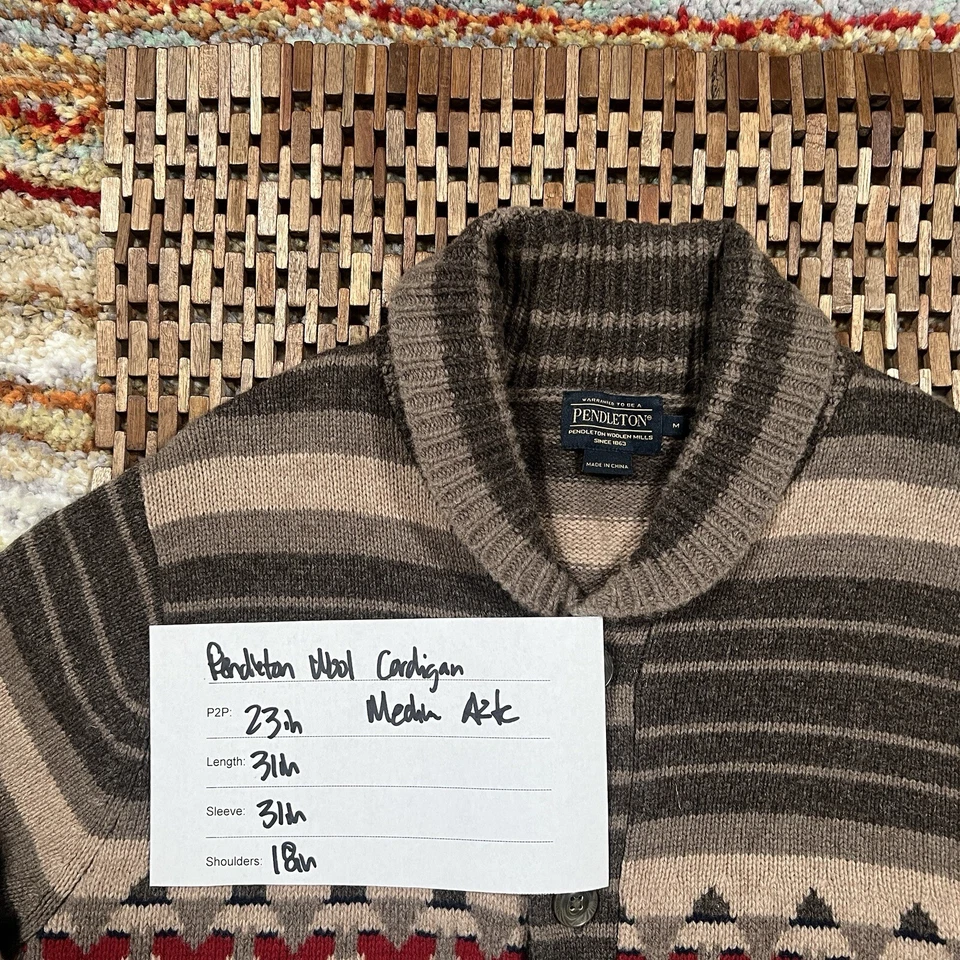 Pendleton Lebowski Aztec Lambs Wool Full Zip Shawl Collar Sweater Men’s Medium - Image 4 of 4