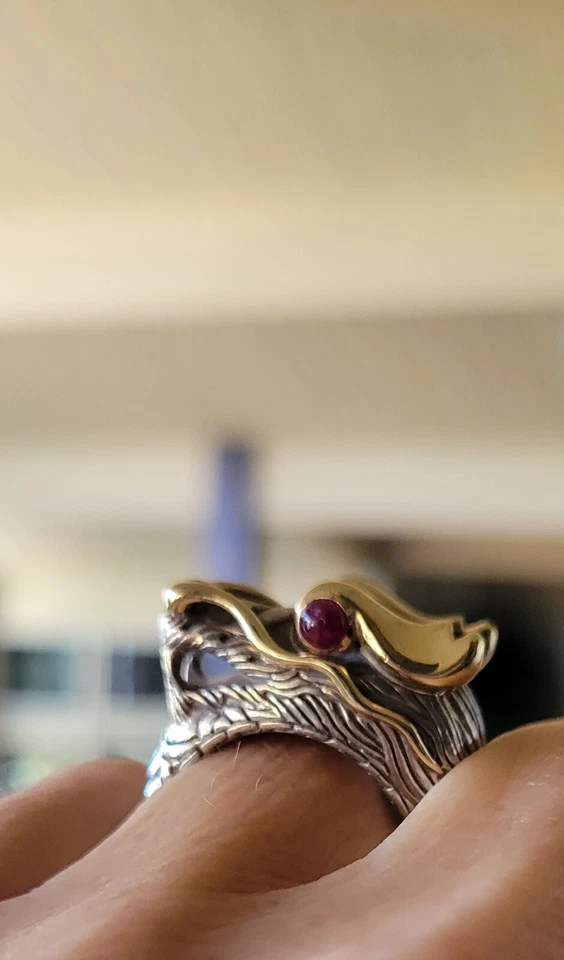 PESADO John Hardy Ojos Rubí 18kt 925 NAGA Dragón Anillo ¡GUAU! 16,7 gramos Foto 4 de 4