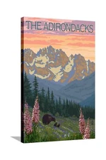 ART.COM Canvas Wall Art Prints The Adirondacks - Bear and Spring Flowers by L...