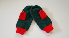 NEW Women's Dark Green Red Knitted Hand Made Mittens, Size Small Medium