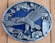 Eagle Belt Buckle, Blue Enamel, Siskiyou, Made in USA