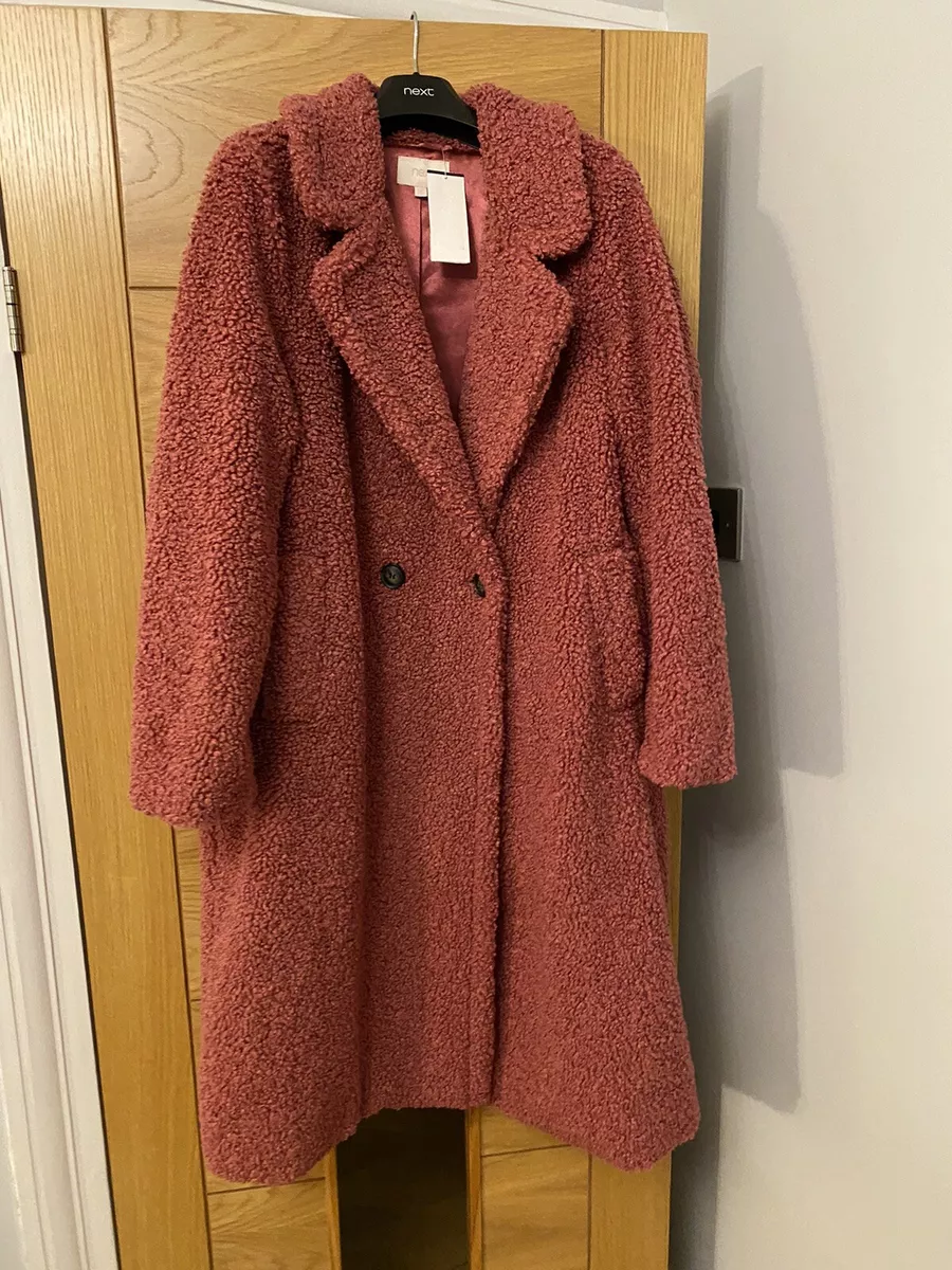 Next Womens Pink Teddy Borg Coat Size 16 eBay
